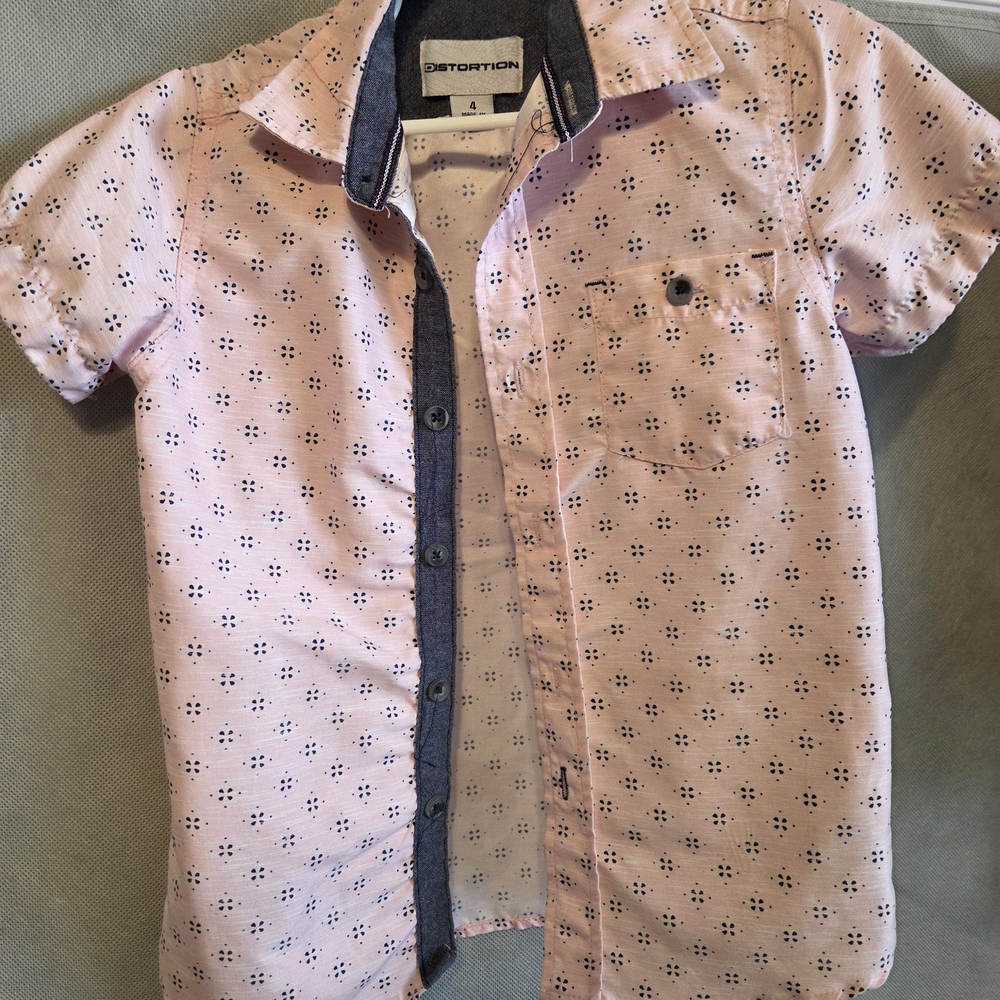 Distortion Kids Pink Patterned Button Down Shirt